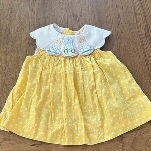 Girls 3T embroidered Easter dress Yellow Polka Dot Dress with Bunny Design